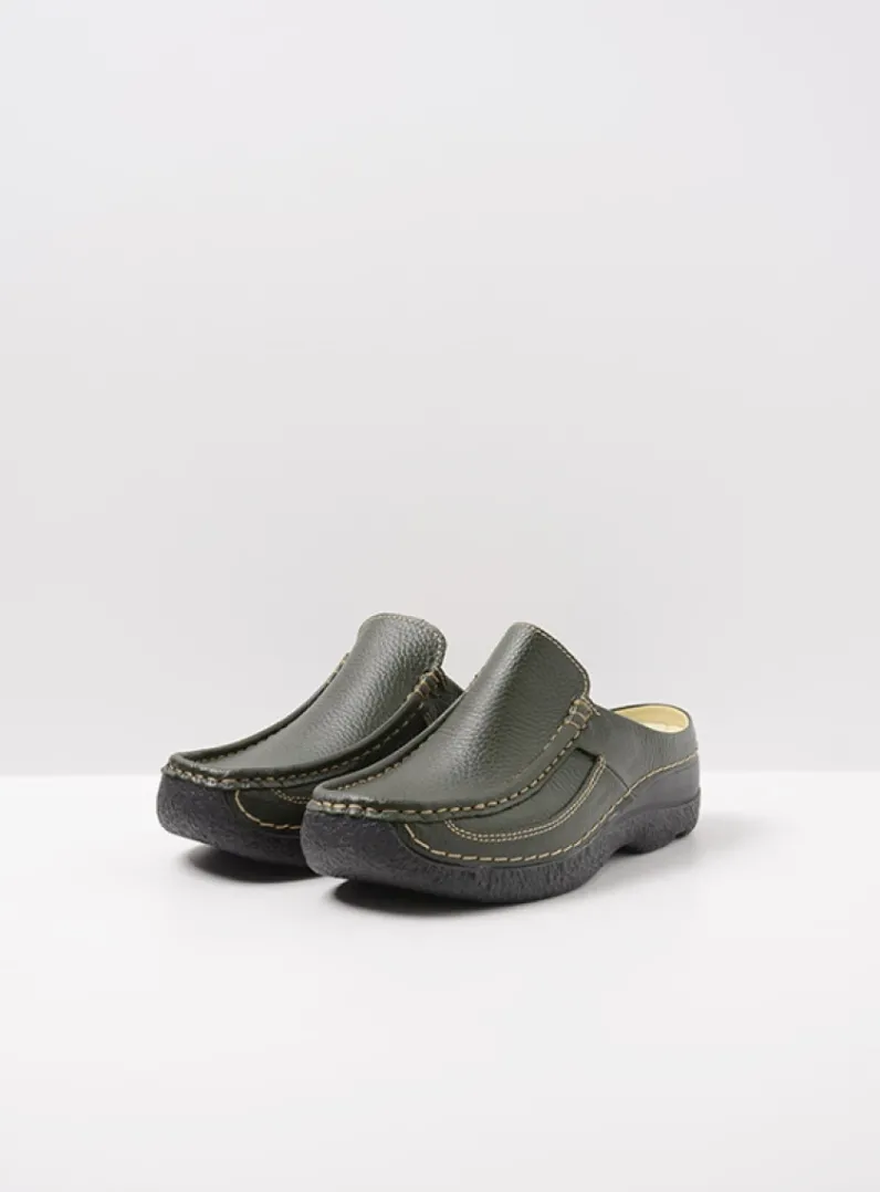 New Wolky Roll Slide - forestgroen leer forestgroenleer