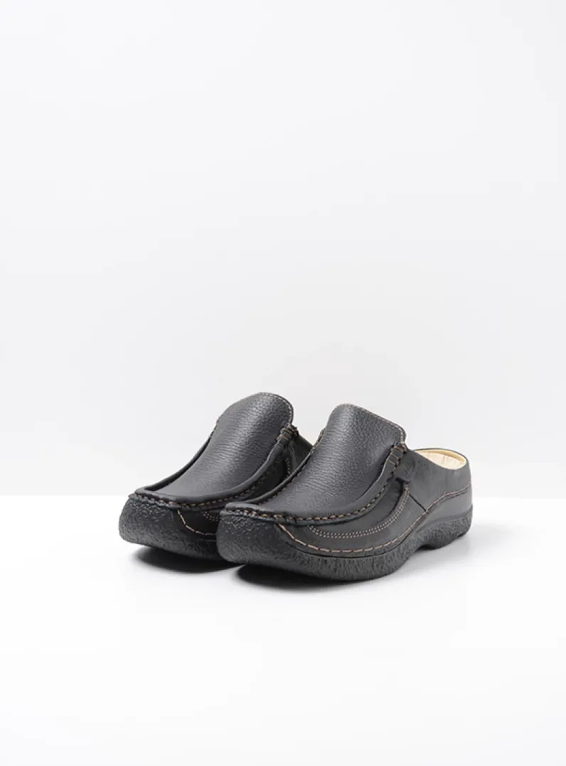 Clearance Wolky Roll Slide - zwart leer zwartleer