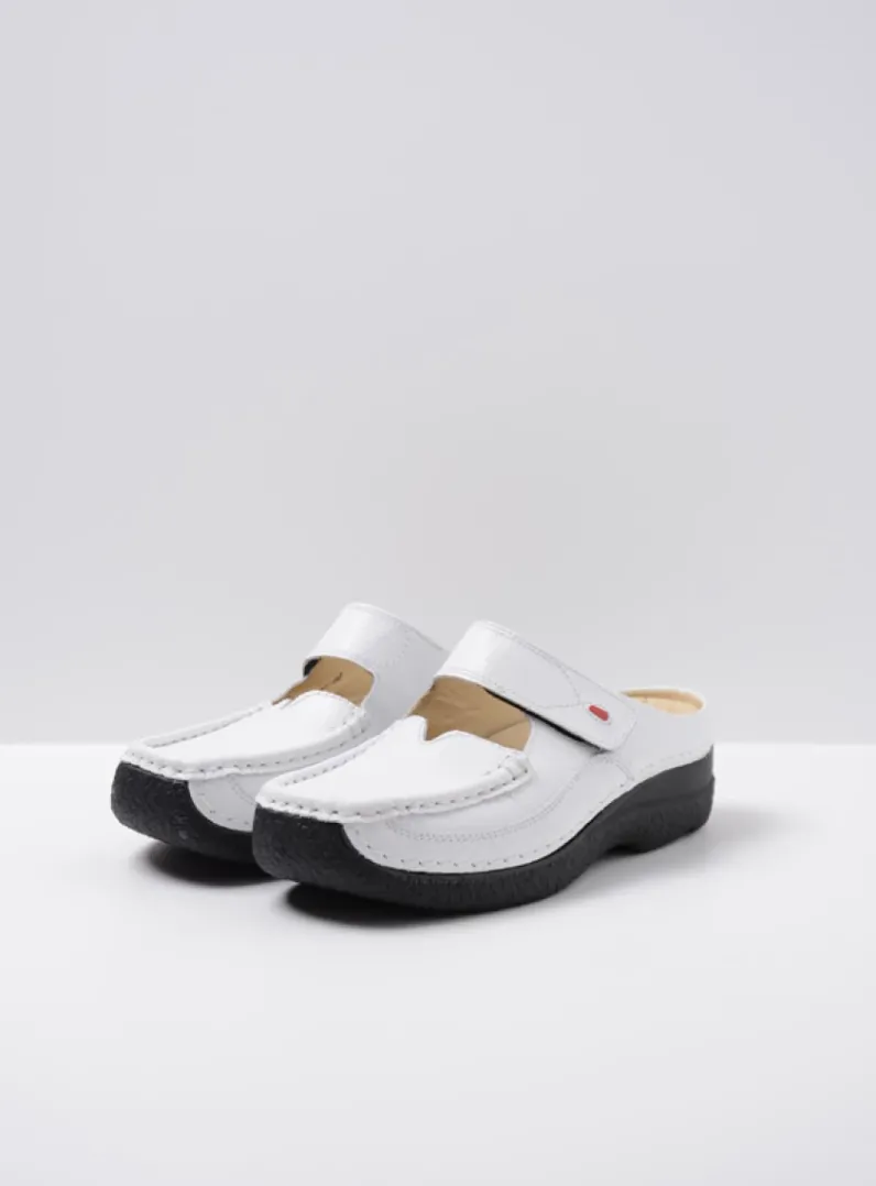 Best Wolky Roll Slipper - wit/zwart leer wit/zwartleer