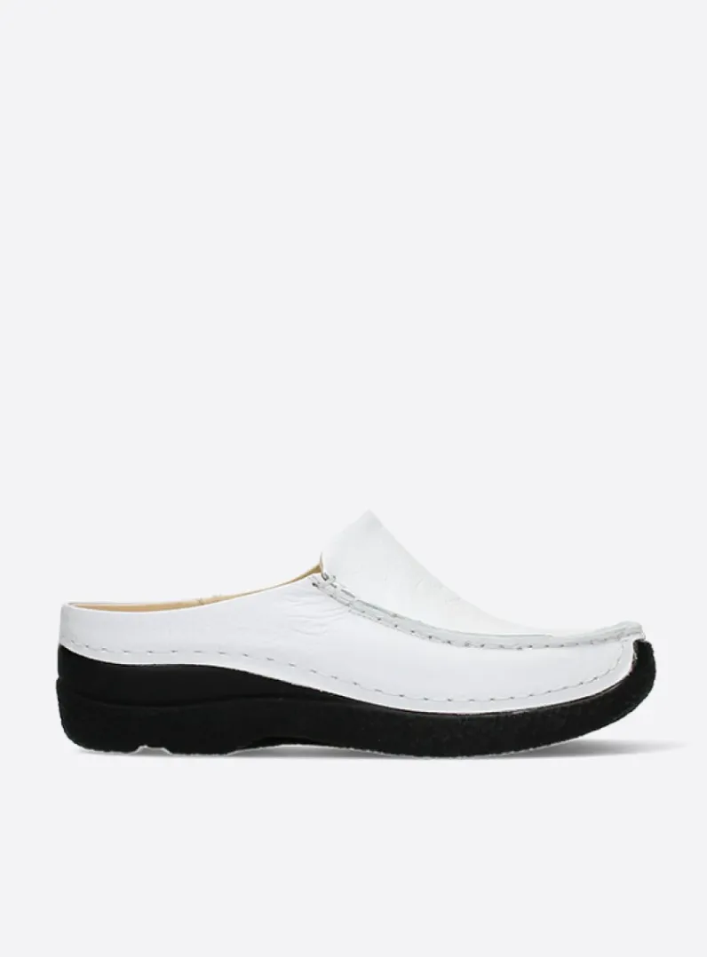 Sale Wolky Seamy Slide - wit geprint leer witgeprintleer