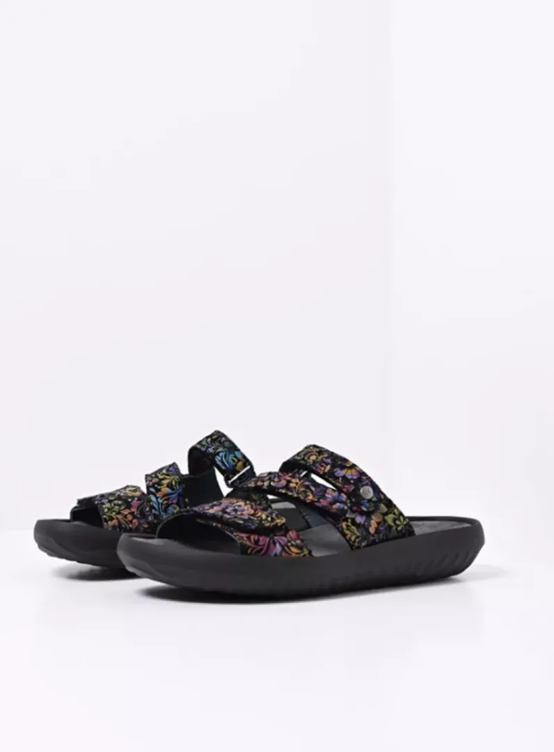 Hot Wolky Sense - zwart/multi flower nubuck